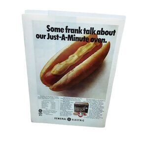 1971 General Electric Microwave Oven Hot Dog Original Print Ad vintage